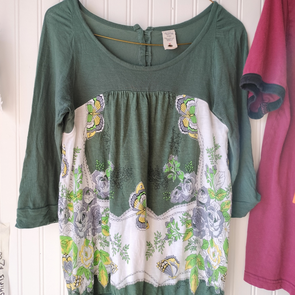 Free People Green Top Floral